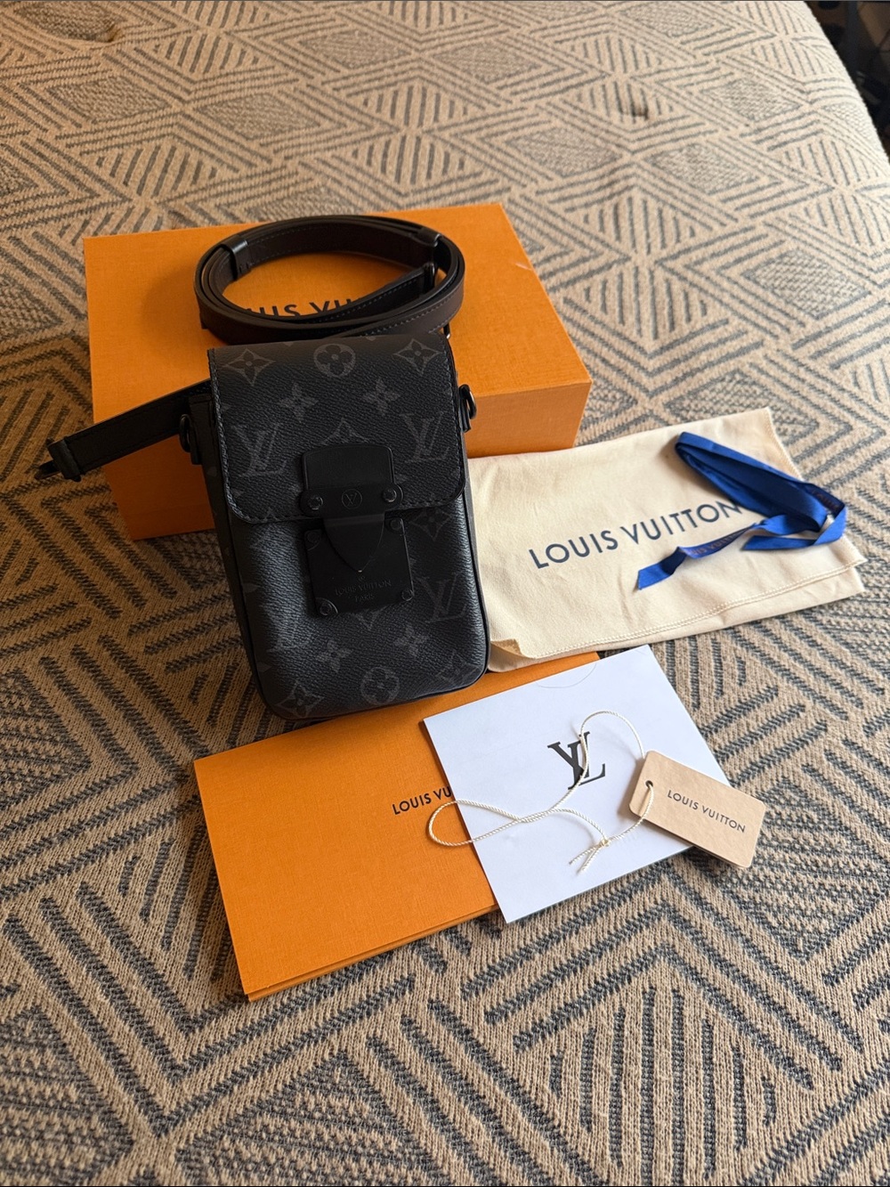 Louis Vuitton Monogram Eclipse Vertical Crossbody Pouch - Black